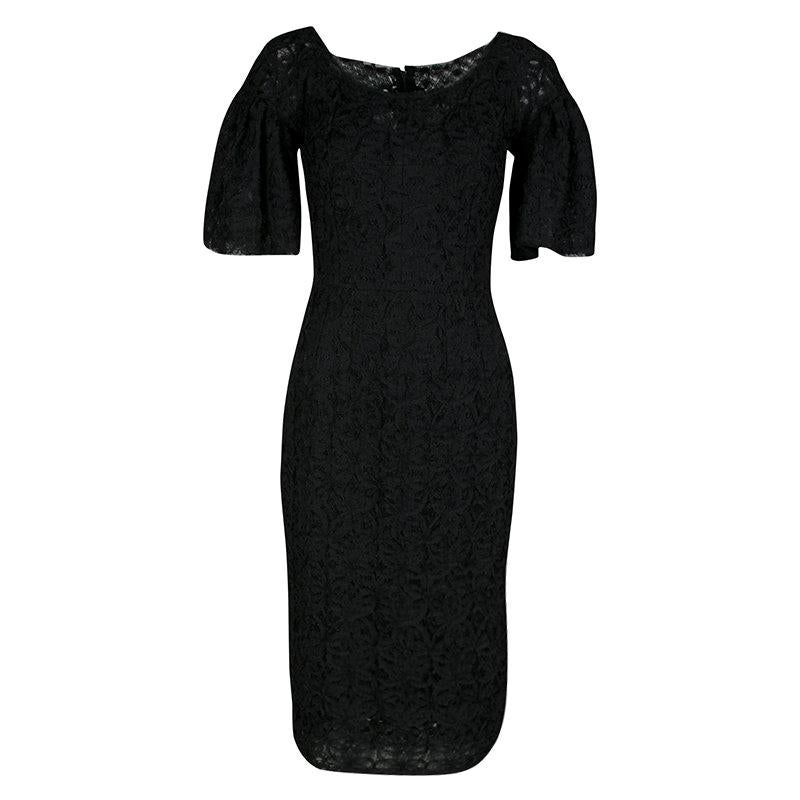 Dolce and Gabbana Black Scalloped Edge Applique Lace Sheath Dress S