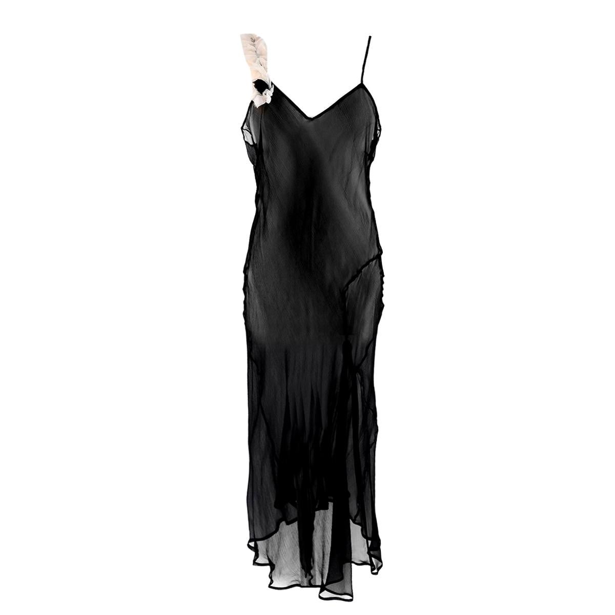 Dries Van Noten Black Sheer Silk Slip Dress US 6