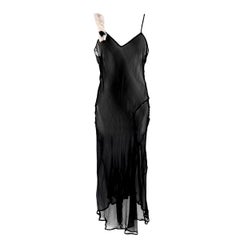 Used Dries Van Noten Black Sheer Silk Slip Dress US 6