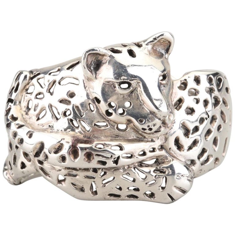 Mexico Modernist Los Castillos Sterling Jaguar Cuff Bracelet by Emilia