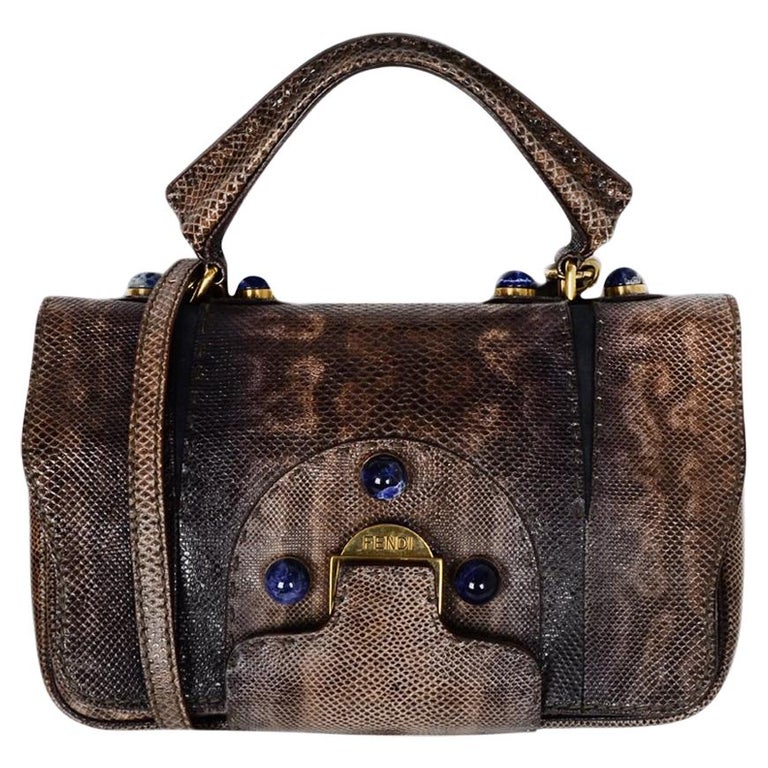 Fendi Brown Karung Snakeskin Secret Code Satchel Bag W/ Blue Lapis ...