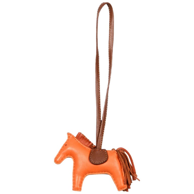 Hermes Orange Leather Small Rodeo Bag Charm at 1stDibs