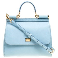 Dolce and Gabbana Baby Blue Leather Medium Miss Sicily Top Handle Bag ...