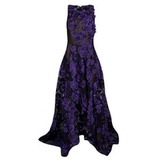 Jason Wu Purple Floral Applique and Jacquard High Low Gown M