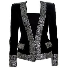 Balmain Black Crystal Embellished Velvet Tailored Power Shoulder Blazer M