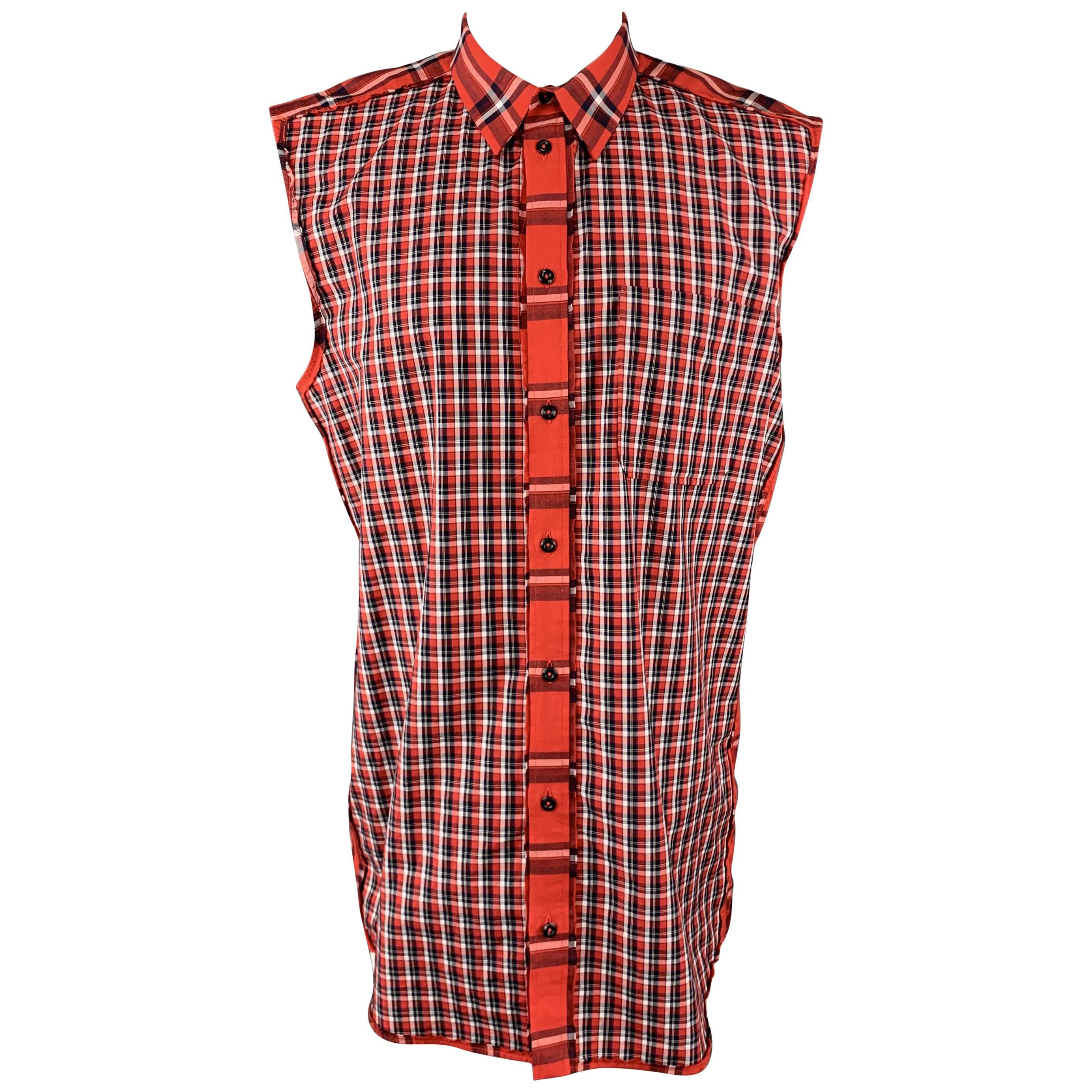 GIVENCHY Size M Red & Black Plaid Cotton Button Up Sleeveless