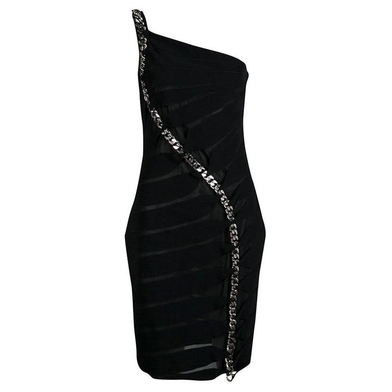 Tom Ford Black Cutout Detail Chain Embellished One Shoulder Dress M For ...