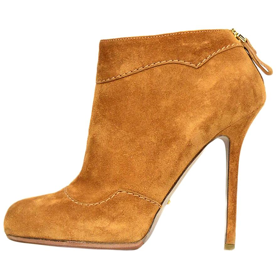 Sergio Rossi Tan Suede Ankle Boots Sz 38