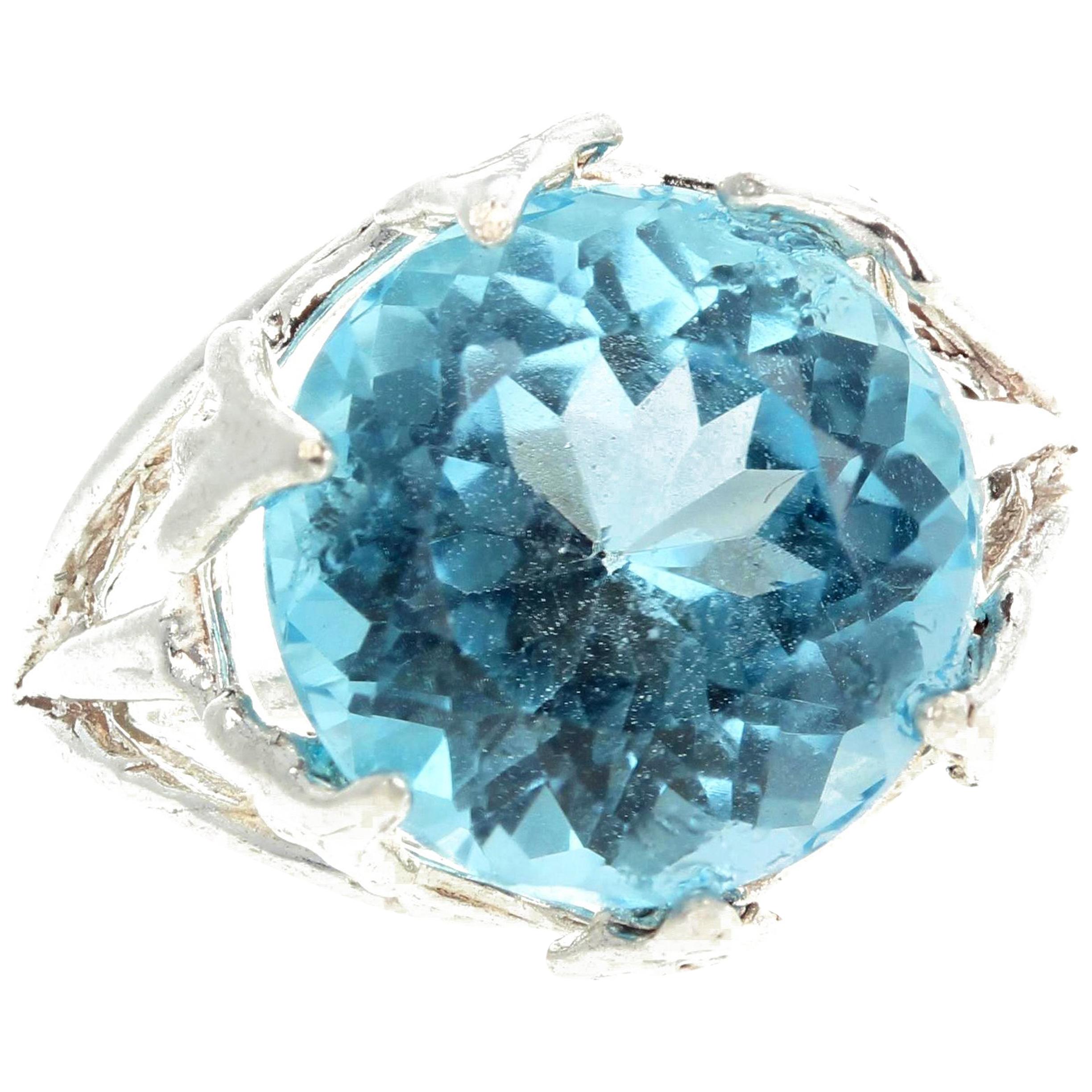 Gemjunky Razzle Dazzle Natural 10 Cts Sky Blue Topaz Sterling Silver Ring