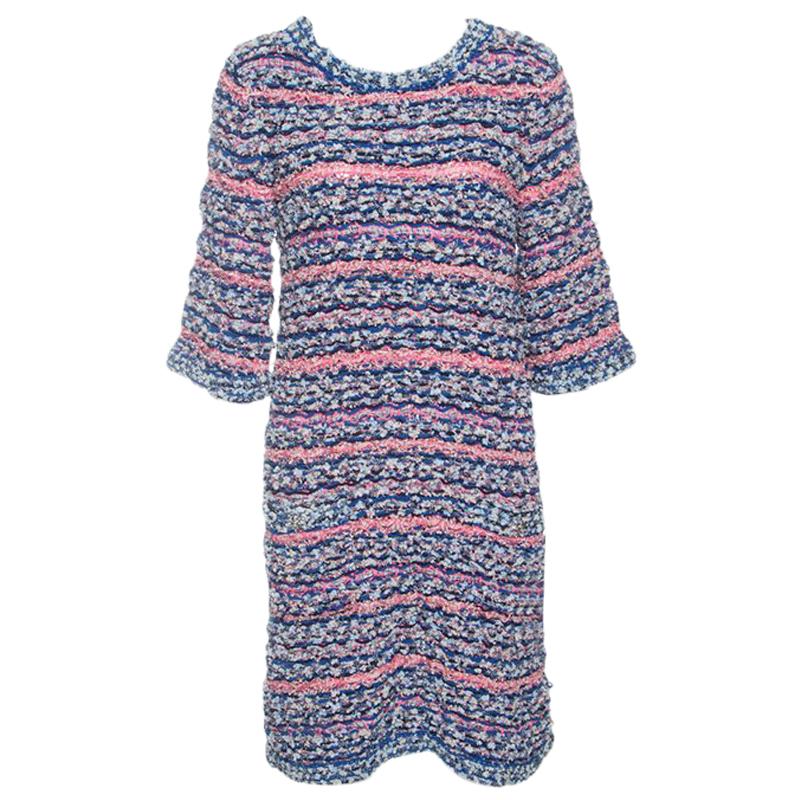 Chanel Multicolor Textured Knit Short Sleeve Dress M