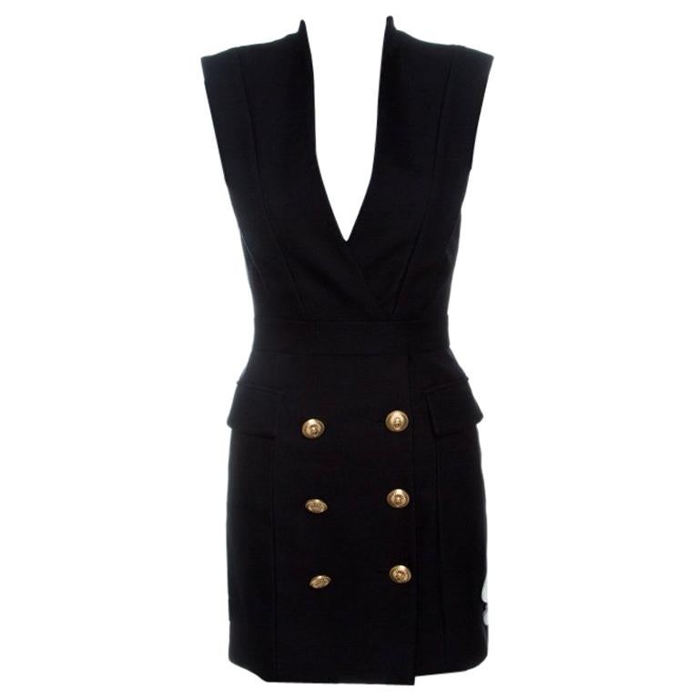 Balmain Black Blazer Style Power Shoulder Sleeveless Dress S For Sale ...