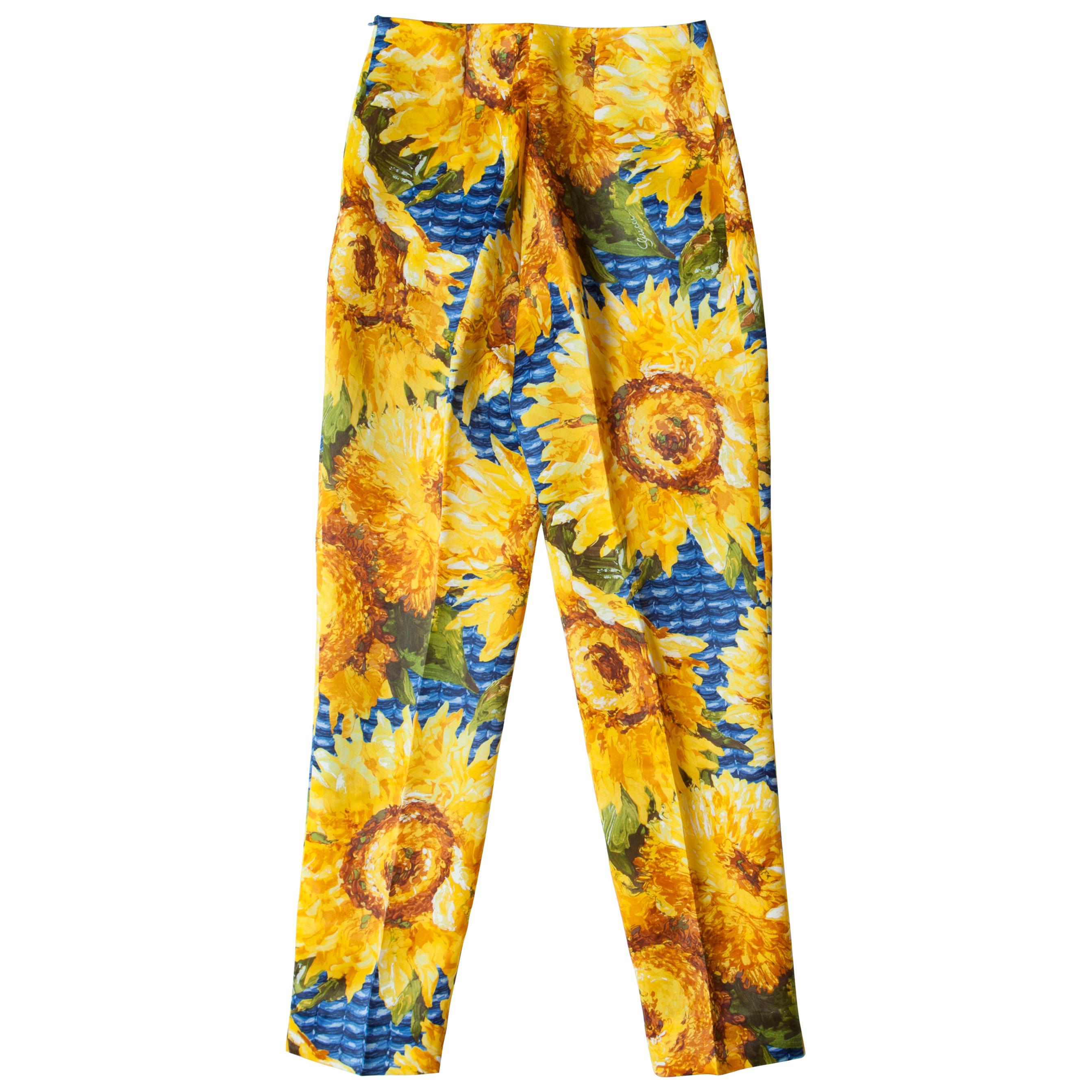 Gucci Bright Sunflower Silk Trouser Pants 