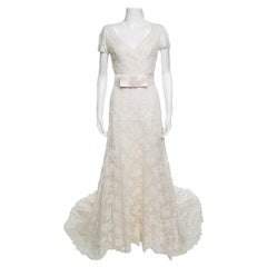 Valentino Sposa Cream Floral Beaded Lace Hesperides Sheath Wedding Gown M