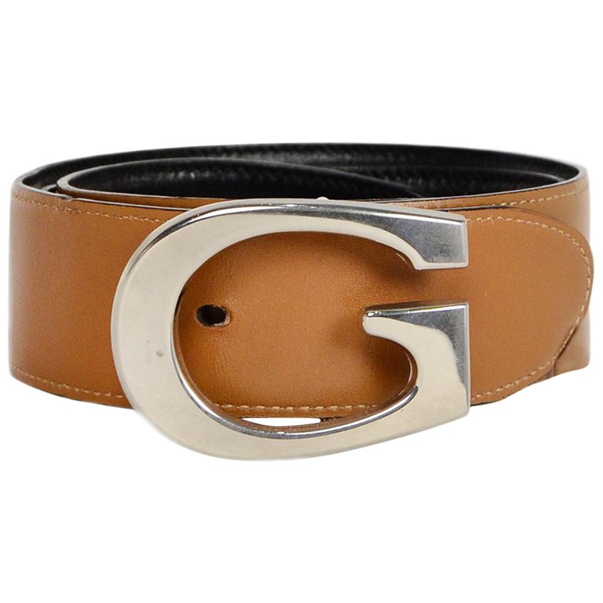 Gucci Black/Tan Reversible Leather Belt W/ G Buckle Sz 65/26