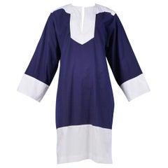 Vintage Yves Saint Laurent Navy Blue & White Cotton Nautical Tunic Dress