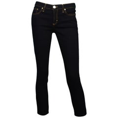 Versace Black Jeans W/ Gold Stitching & Rhinestone Pocket Sz 26