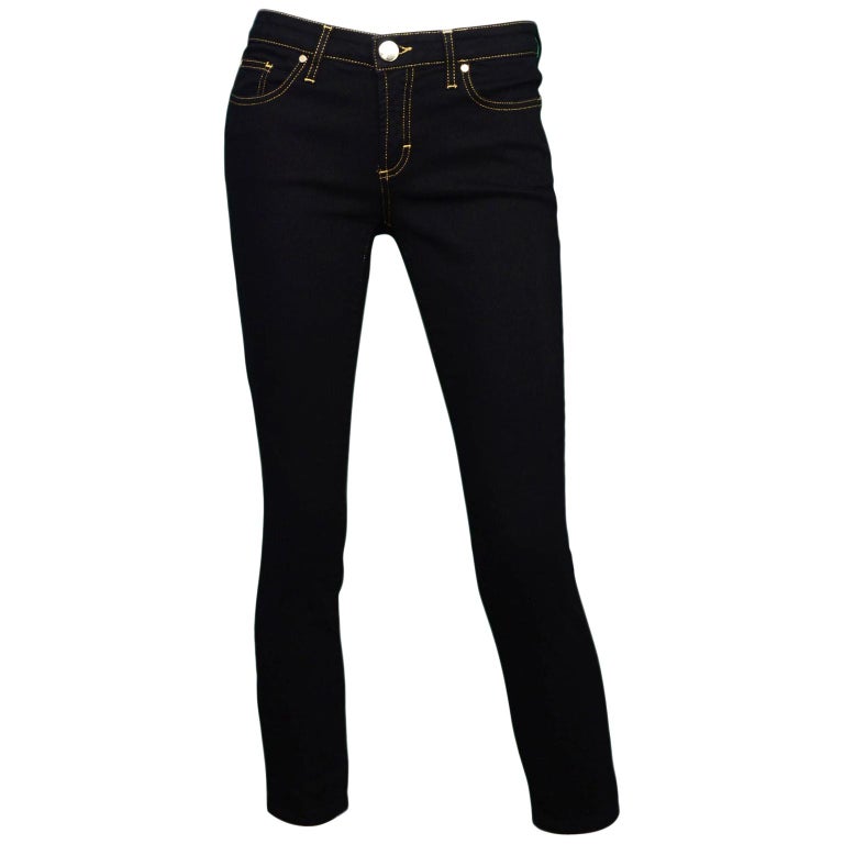 Tid utålmodig råb op Versace Black Jeans W/ Gold Stitching and Rhinestone Pocket Sz 26 For Sale  at 1stDibs | black jeans with gold stitching, jeans with gold stitching
