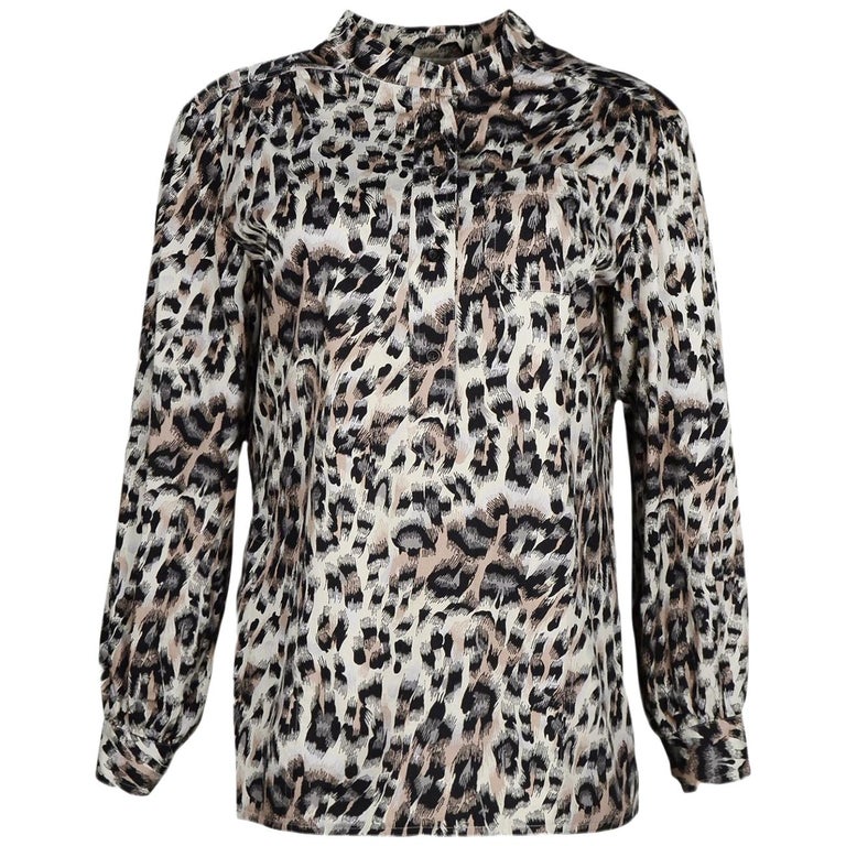 Chloe Cotton Leopard Print Longsleeve Top W/ Pockets FR34/US2 For Sale ...