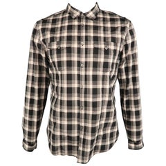 JOHN VARVATOS Size L Black & White Plaid Cotton Button Up Long Sleeve Shirt
