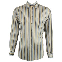 DOLCE & GABBANA Size L Blue & Khaki Stripe Cotton Button Up Long Sleeve Shirt