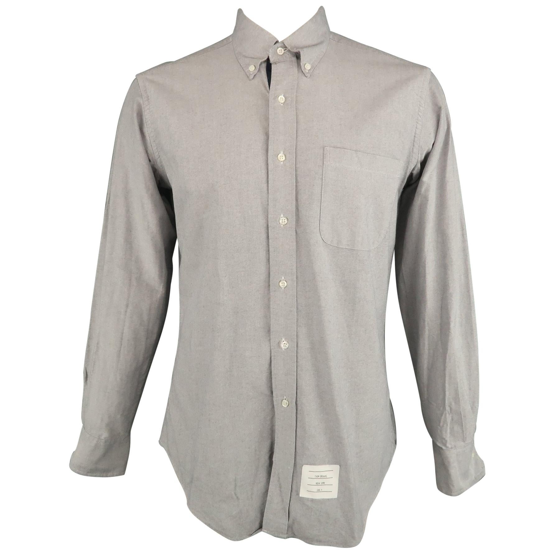 THOM BROWNE Size XL Gray Solid Cotton Button Down Long Sleeve Shirt