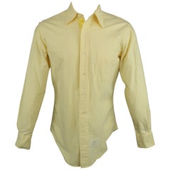 THOM BROWNE Size L Yellow Solid Cotton Button Down Long Sleeve Shirt