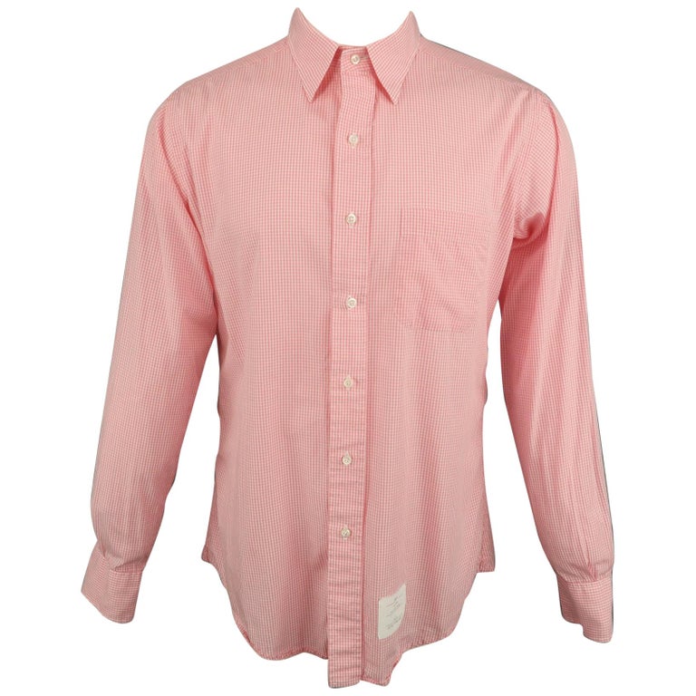 THOM BROWNE Size XL Pink Plaid Cotton Button Up Long Sleeve Shirt For ...
