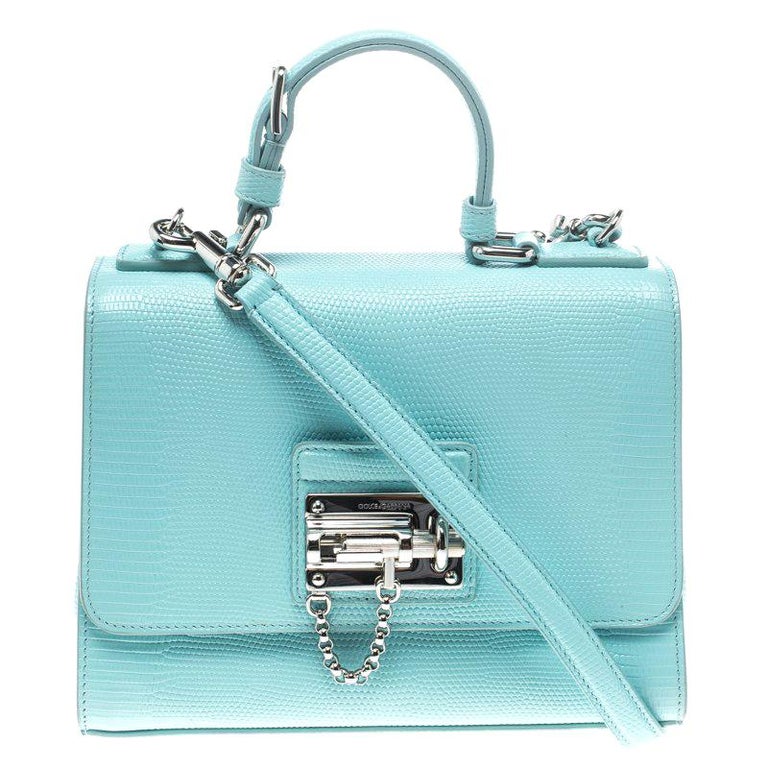 Dolce and Gabbana Sky Blue Lizard Embossed Leather Small Miss Monica ...