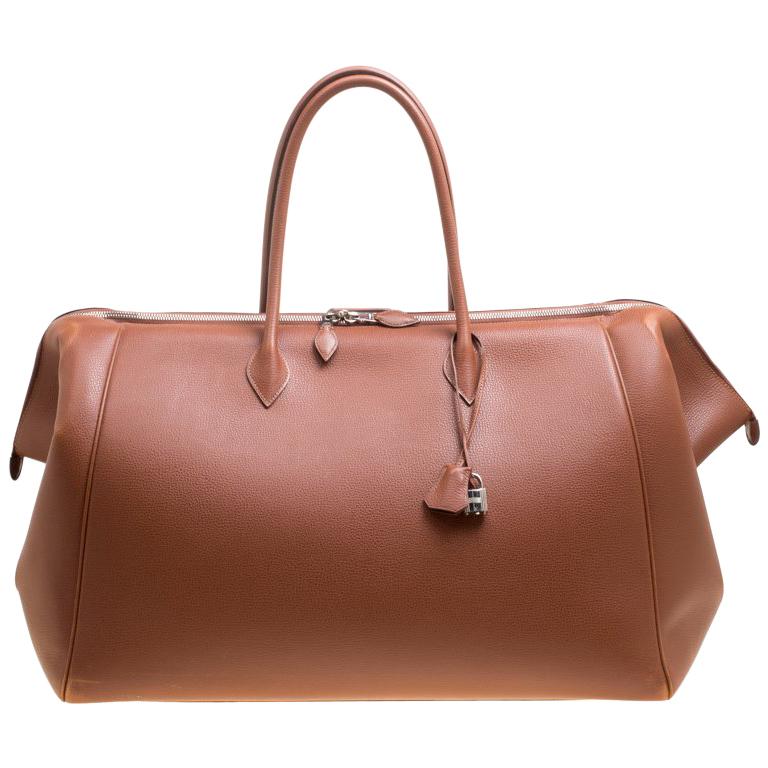 Hermes Brique Evergrain Leather Paris Bombay 50 Duffle Bag