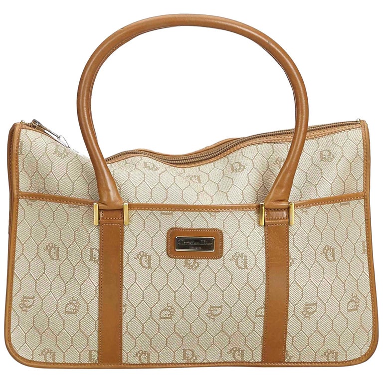 Dior Brown Beige Coated Canvas Fabric Handbag France For Sale
