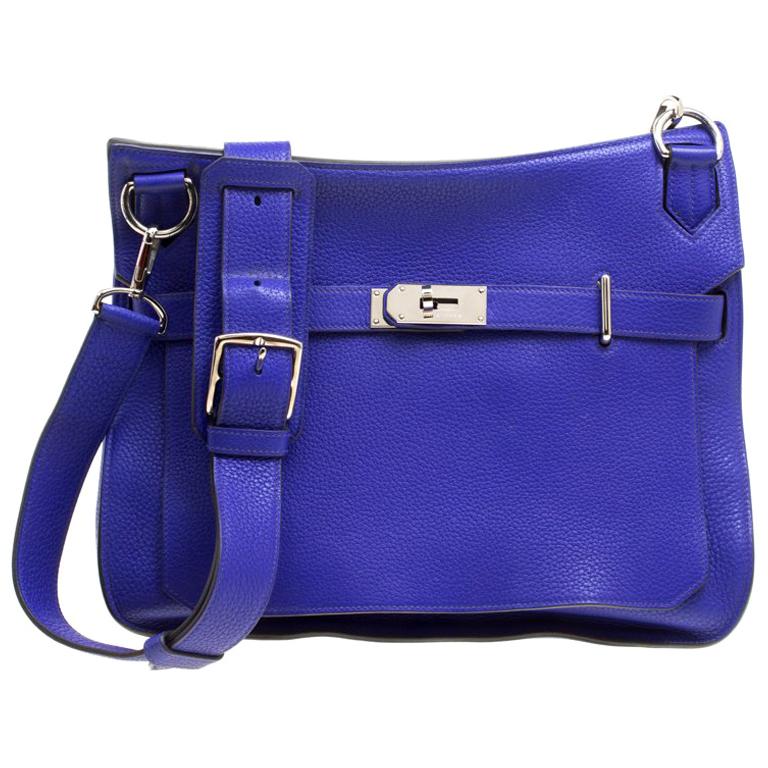 Hermes Blue Clemence Leather Jypsiere 34 Bag