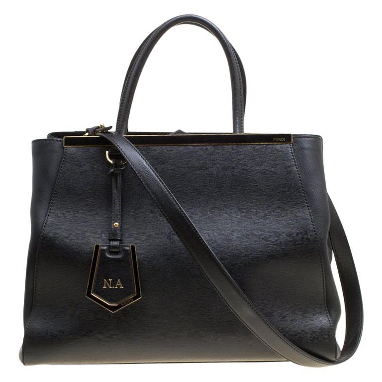 Fendi Black Saffiano Leather 2Jours Top Handle Bag For Sale at 1stDibs