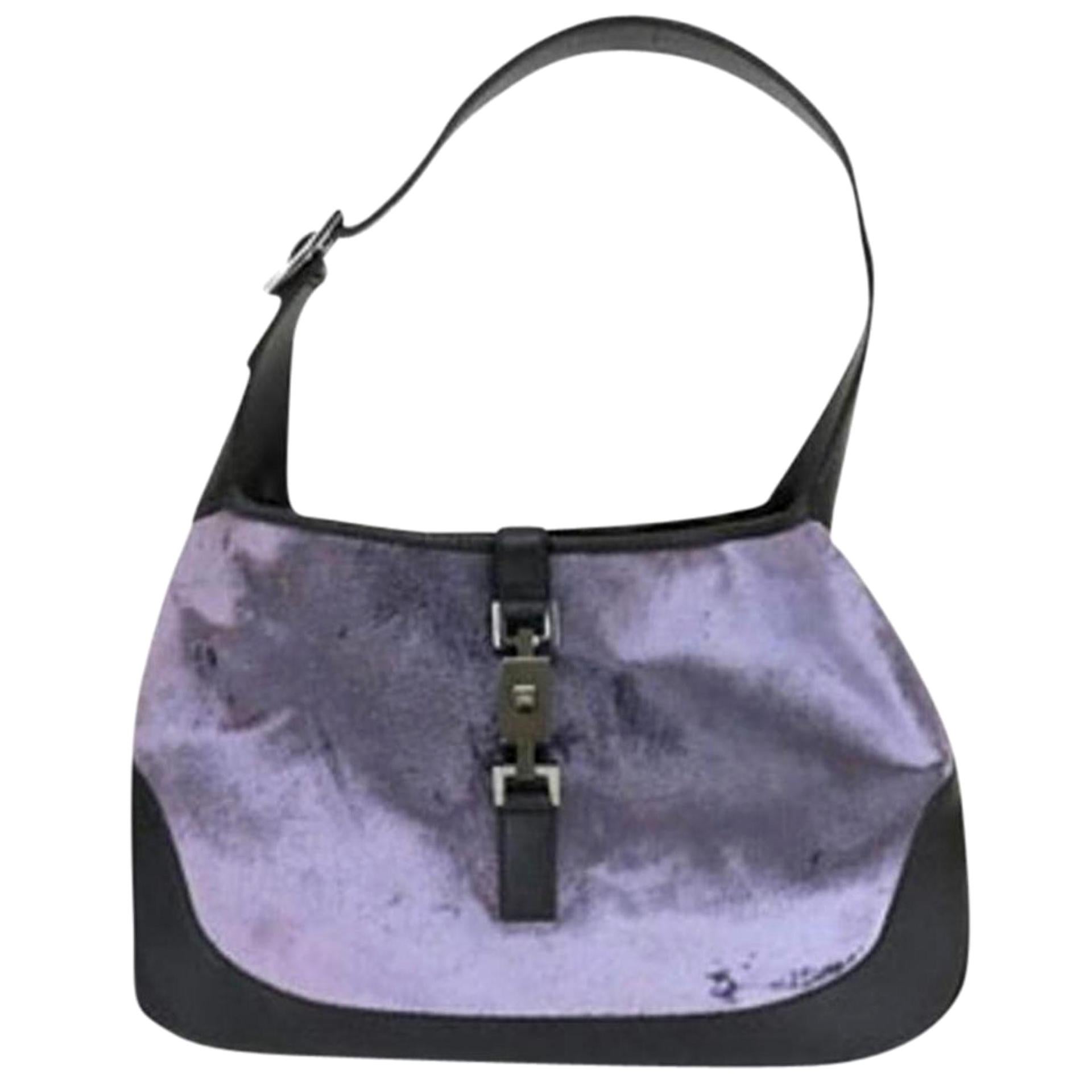 Jackie-o Hobo Velvet Black Leather 164110 Ggtl112 Purple Shoulder Bag For Sale