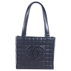 Navy Blue Chanel Leather Candy Bar Tote Bag