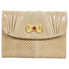 Beige Judith Leiber Karung Snakeskin Wallet