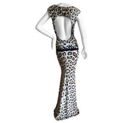 Roberto Cavalli Leopard Print Body Hugging Maxi Dress with Keyhole Back