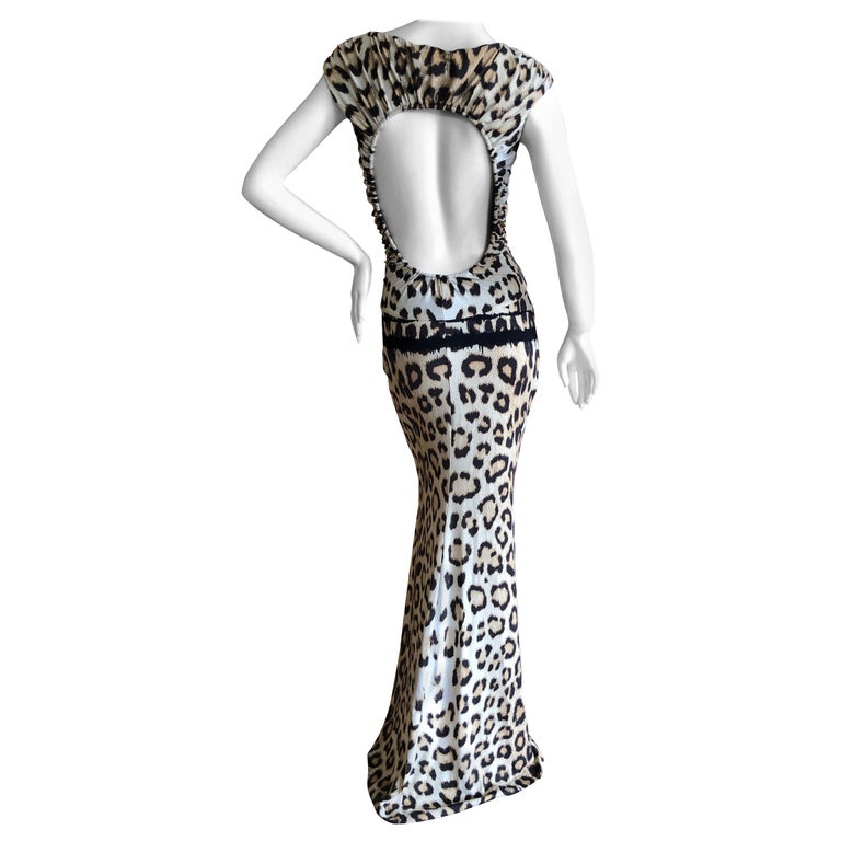 Roberto Cavalli Leopard Print Body Hugging Maxi Dress with Keyhole Back ...