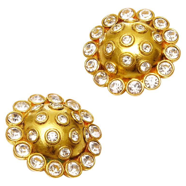 1980s Chanel Large Rhinestone Earrings