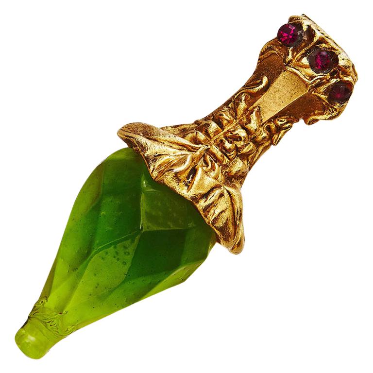 1980’s Kalinger French Couture Large Gold Torch Brooch For Sale