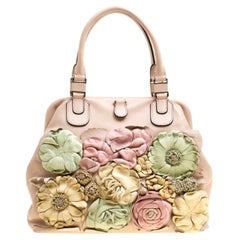 Valentino Beige/Multicolor Leather Floral Applique Frame Satchel