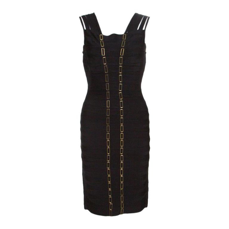 Herve Leger Black Metal Chain Link Detail Bandage Gemma Dress M For
