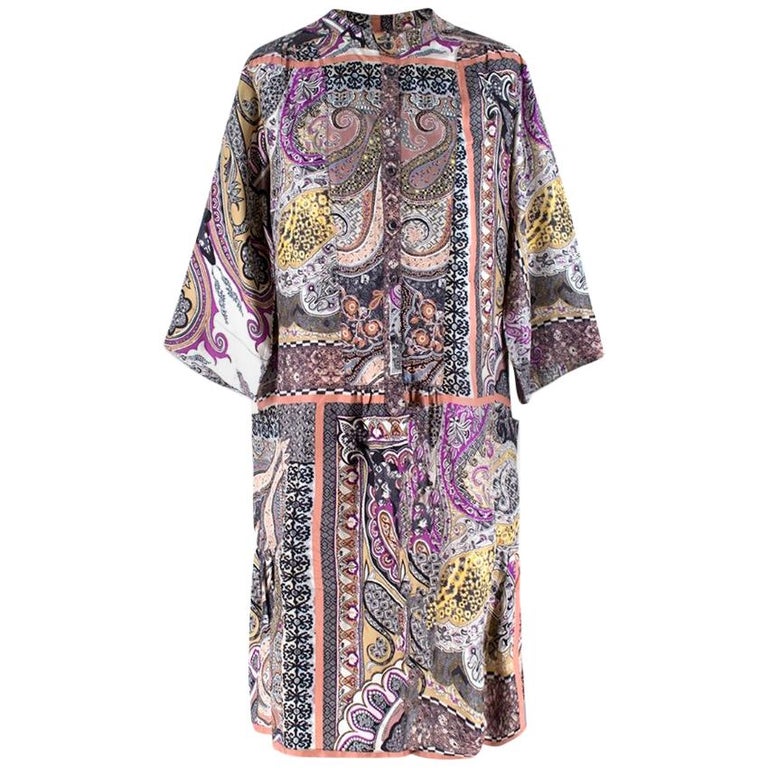 Etro Paisley Silk Pattern Collarless Shirt Dress US 6 For Etro Paisley Silk Pattern Collarless Shirt Dress US 6 For