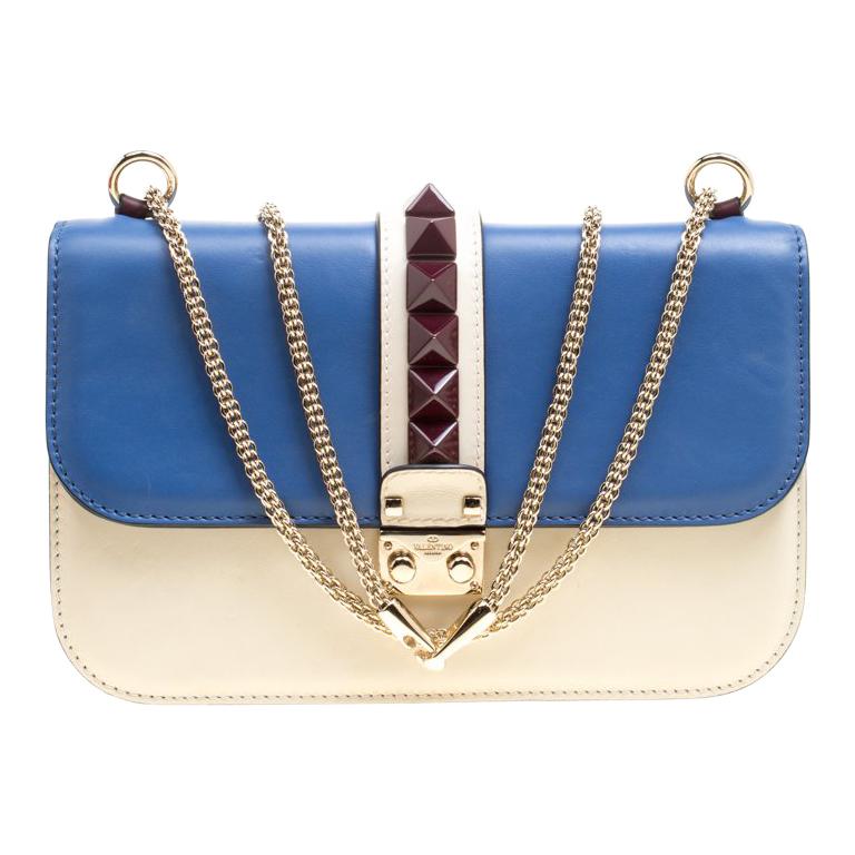 Valentino Tri Color Leather Rockstud Medium Glam Lock Flap Bag For Sale ...