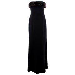 MaxMara Black Strapless Evening Gown with Fur trim US 8