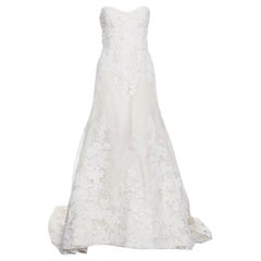 Vera Wang Luxe Cream Floral Lace Applique Embellished High Low Wedding Gown M