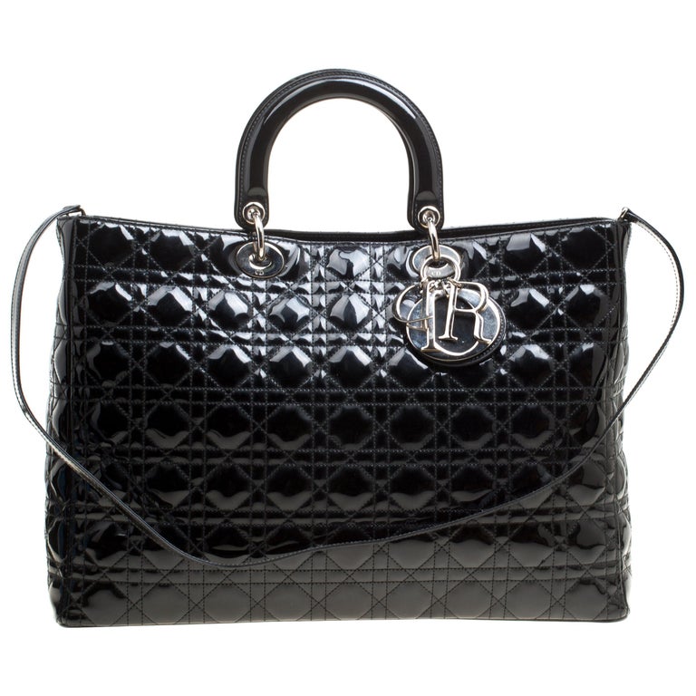 Dior Black Patent Leather Extra Large Lady Dior Top Handle Bag For Sale at 1stdibs