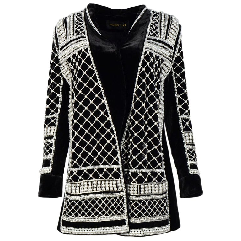 Bandit Gå vandreture musiker Balmain x H&M Black Velvet Pearl and Crystal Embellished Jacket Sz 10 For  Sale at 1stDibs | balmain pearl jacket, balmain pearl blazer, pearl  embellished jacket