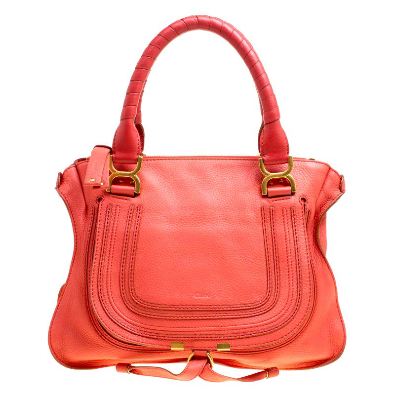 Chloe Neon Orange Leather Medium Marcie Satchel For Sale at 1stDibs