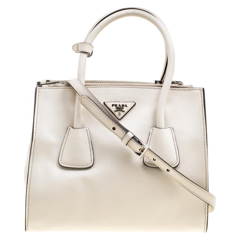 Prada Off White Leather Double Zip Tote For Sale at 1stDibs