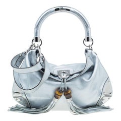 Gucci Silver Leather Indy Top Handle Hobo Bag